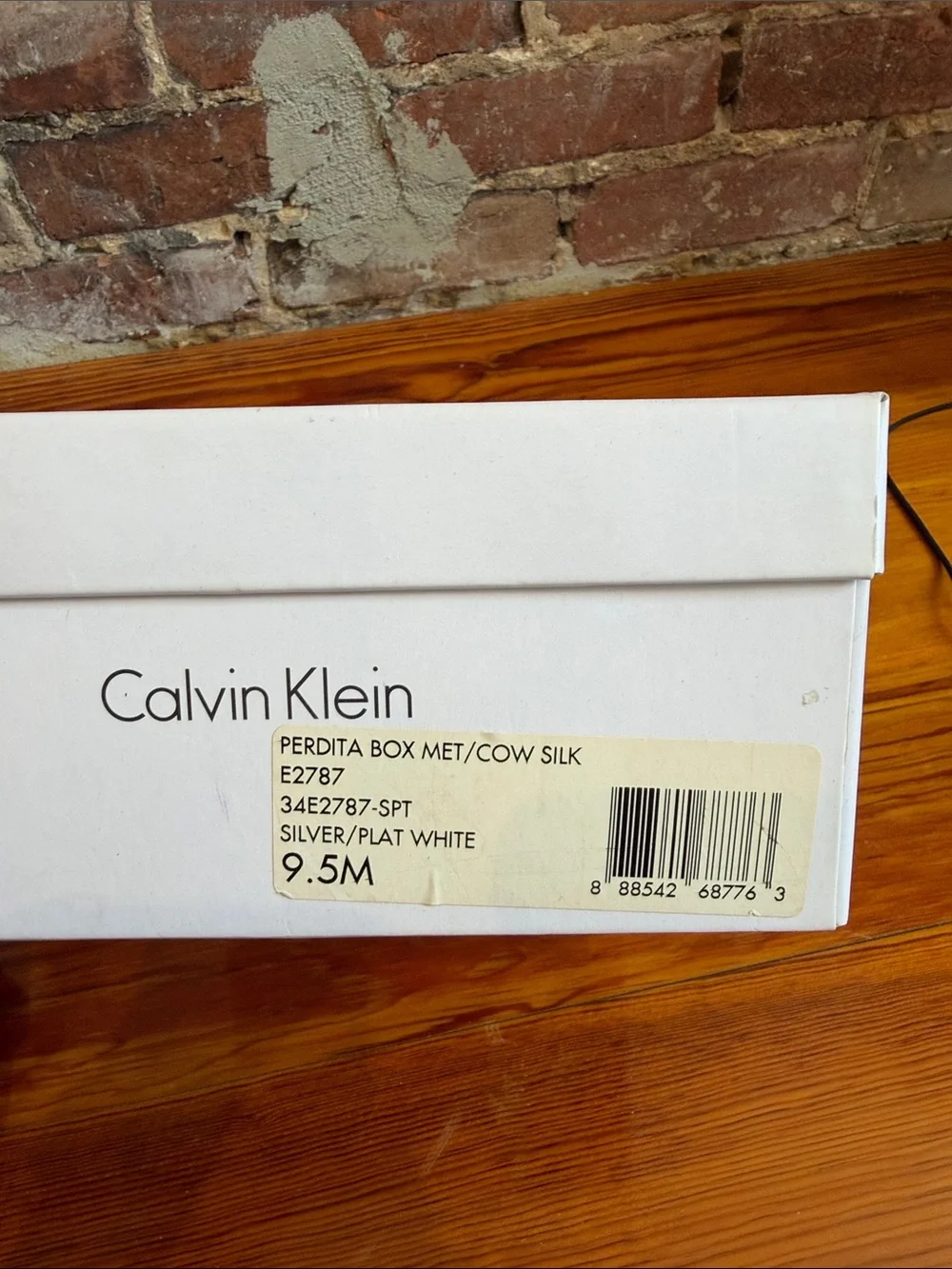 Calvin Klein White and Silver Wedge Sandals with Wood-Look Heel